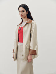 Contrast Collar PU Leather Jacket