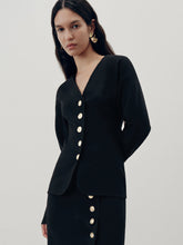 Metal Button V-Neck Cardigan