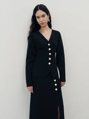 Metal Button V-Neck Cardigan