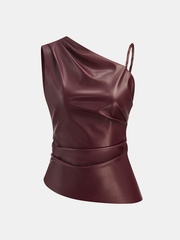 Faux Leather Asymmetric Ruched Top