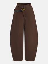 Asymmetric Belted Curved-Leg Pants