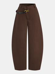 Asymmetric Belted Curved-Leg Pants