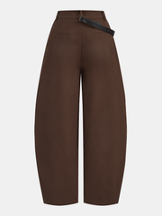 Asymmetric Belted Curved-Leg Pants