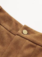 Braided Detail Mid-Waist Suede Effect Pants