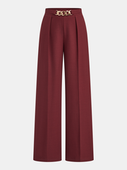 High-Waisted Chain Pleated Wide-Leg Pants