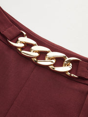 High-Waisted Chain Pleated Wide-Leg Pants