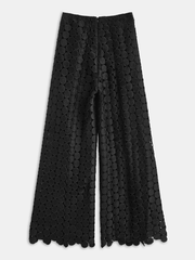 Mid-Waist Circular Applique Wide-Leg Pants