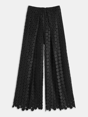 Mid-Waist Circular Applique Wide-Leg Pants