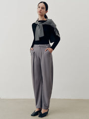Mid-Waist Belted Pleated Pants