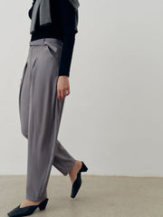 Mid-Waist Belted Pleated Pants