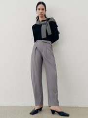 Mid-Waist Belted Pleated Pants