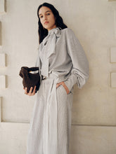 Large Bow Neck Striped Blouse