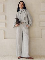 Large Bow Neck Striped Blouse