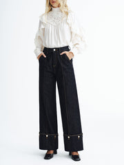 Mid-Waist Denim Cuffed Jeans
