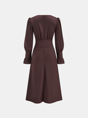 V-Neck Puff Sleeve Button Fitted Dress