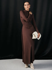 Mock Neck Corset Waist Long Sleeve Maxi Dress