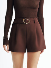 Belted High-Waisted Pleated Shorts