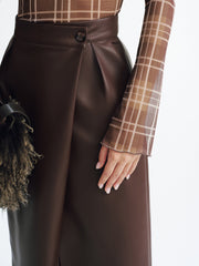 Faux Leather Slit Midi Skirt