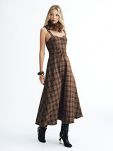 Belted Plaid Strappy Maxi Dress