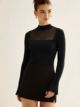 Wool-Blend Mock Neck Ribbed Knit Top