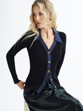 Denim Panel Ribbed Knit Cardigan