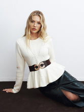 Peplum Cable-Knit Top with Wide Belt