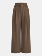 Belted Casual Mid-Waisted Pleated Pants