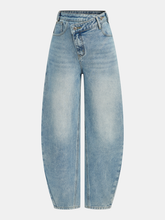 High-Waist Denim Asymmetric Curved-Leg Jeans