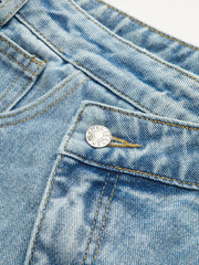 High-Waist Denim Asymmetric Curved-Leg Jeans