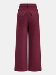 High-Waist Metal Button Pleated Wide-Leg Pants