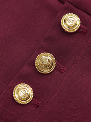 High-Waist Metal Button Pleated Wide-Leg Pants