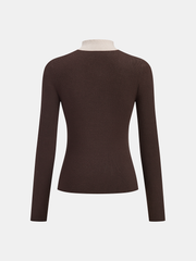 Color Block Mock Neck Fitted Knit Top