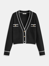 Contrast Trim Metal Button Wool-Blend Cardigan