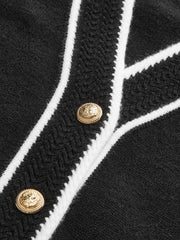 Contrast Trim Metal Button Wool-Blend Cardigan