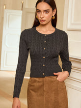 Metal Button Cable-Knit Cardigan