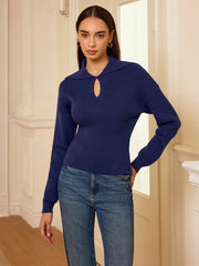 Shawl Collar Keyhole Knit Sweater