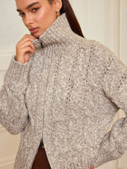 Zip-Up Cable Knit Top
