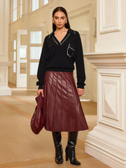 Contrast Trim Polo Knit Top