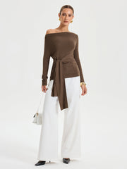 Wide Neck Tie Front Top