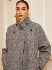 Belted Faux Fur Collar Tweed Coat