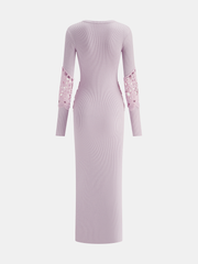 Crochet Lace Panel Rib-Knit Maxi Dress