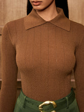 Wool Blend Collared Long Sleeve Knit Top