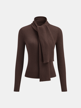 Ribbed Knit Scarf Detail Fitted Top