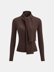 Ribbed Knit Scarf Detail Fitted Top