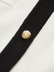 Metal Button Contrast Trim Knit Top