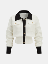 Metal Button Contrast Trim Knit Top