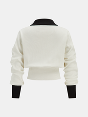 Metal Button Contrast Trim Knit Top