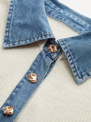 Denim Panel Wool-Blend Peplum Knit Top