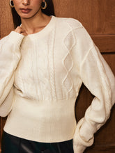 Cinched Waist Cable-Knit Wool-Blend Sweater