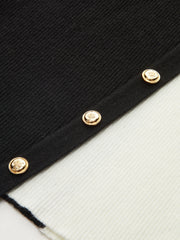 Asymmetric Color Block Metal Button Ribbed Knit Top